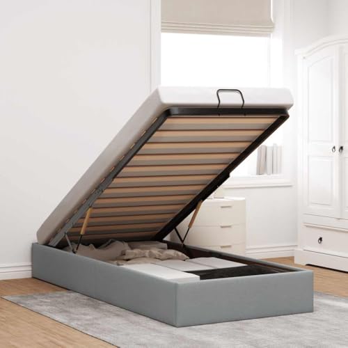 vidaXL Ottoman-Bett ohne Matratze Hellgrau 100x200 cm Stoff, Bettrahmen, Bettgestell mit Stauraum, Polsterbett, Bettgestell, Bettrahmen mit Stauraum