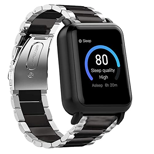 Compatible for 3Plus Vibe Plus Band, Lamshaw Quick Release Stainless Steel Metal Replacement Straps Compatible for 3Plus Vibe Plus / Vibe + Smartwatch (Silver-Black)