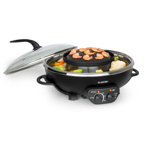 Klarstein Hot Pot and Grill Plate - Hot Pot Cooker, Electric Pot, Volume: 5 L, HotPot: 1350 W / 38 cm Ø, Grill Plate: 600 W / 22 cm Ø, Aluminium Heating Element, 2-in-1, Black