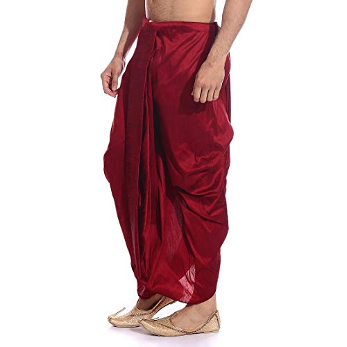 Dhoti elástico sin nudos para hombre seda dupion granate Royal Kurta 3
