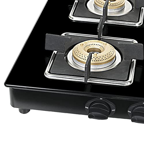 Faber Glass Top 4 Burner Gas Stove (Hob Cooktop Pearl 4BB BK) with Jumbo Burner, Diamond Coated Pan Support, Manual Ignition, Black - Image 3