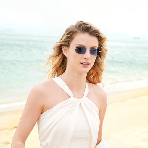 Image of Cyxus Photochromic Rimless Blue Light Glasses Silver UV Protection | Adaptive lenses turn dark in sunlight for UV shade, rimless frame adds a minimalist everyday look