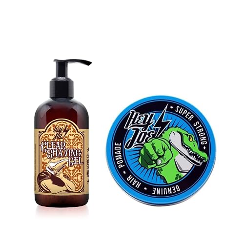 HEY JOE! - Clear Shaving Gel | Gel de Afeitar sin Espuma Elaborado con Aloe Vera y Pro-Vitamina B5 + Genuine Hair Pomade Super Strong | Gel para Pelo con Fijación Super Fuerte