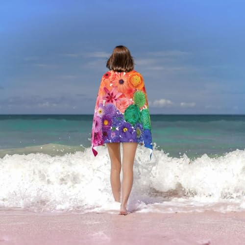 Serviette de bain microfibres à fleurs arc-en-ciel douce et absorbante pour sport et douche