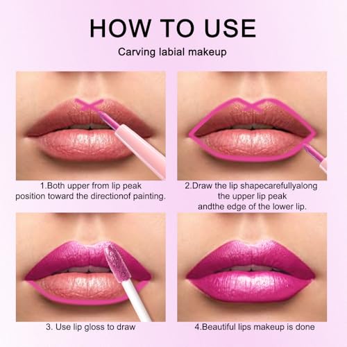 Image of evpct Hot Pink Metallic Glitter Lip Liner and Lipstick Combo Lip Gloss Stain Set Makeup for Women Long Lasting Waterproof 24, Rose Pink Frosted Metallic Shimmer Glossy iridescent Liquid Lipstick 07