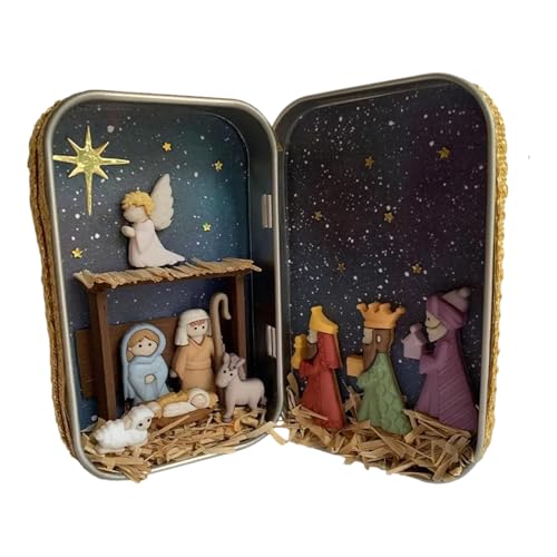Mini statuette di natività – Decorazione sacra dipinta a mano – Set da collezione cristiana – Scrivania spirituale – Scena religiosa in stile portatile | Figure di Natività