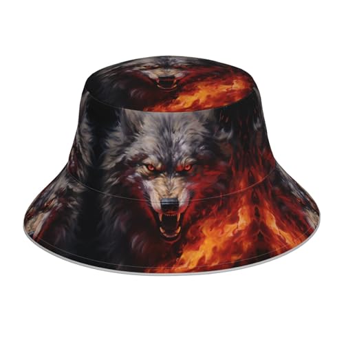 Wolves in the Flame Roar Sunscreen, Reflective, Reversible Fisherman's hat, Suitable for All Seasons Black