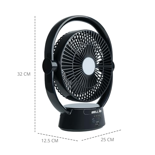 Image of IBELL Portable Table Fan Rechargeable For Home, Mini Size, High Speed, With 2 LED Light Settings, 3 Speed Modes, USB Charging, High Speed (Black)