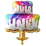 Folienballon Happy Birthday Torte 73x107 cm - Regenbogen Motiv | Luftballon für Geburtstag, Party, Hochzeit - Selbstverschließend, Wiederverwendbar & Dekorationsidee - Luftbefüllung
