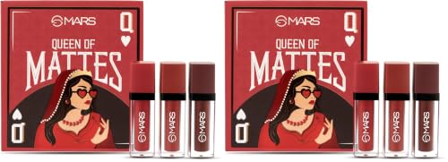 Image of MARS Queen of Mattes Liquid Lipsticks Box Set of 3 (13.5 ml) (REDS & MAROONS) | Smudgeproof & Transferproof | Intense Swipe Pigmentation | Long-Lasting Wear (Pack of 2)