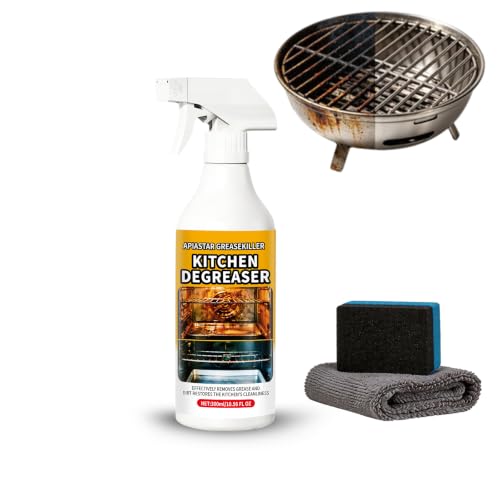Micrionixk 300ml/10.56FL OZ Apiastar Greasekiller Spray Apiastar GreaseKiller Spray for Grill Kitchen Degreaser Effectively Removes Grease for BBQ Grate Grill Lid Stovetop Oven Range Hood (1)