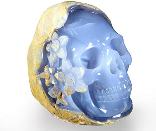 Skullis 4.8" Blue Chalcedony Crystal Skull, Original Desgin, Hand...