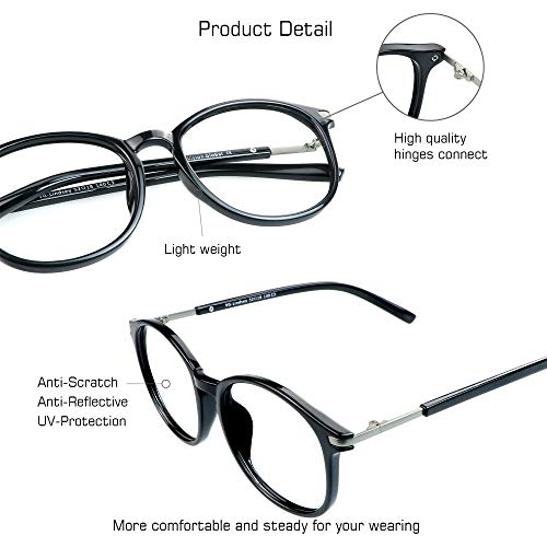 Image of VisionGlobal Blue Light Blocking Glasses for Women /Men, Anti Eyestrain, Computer Reading, TV Glasses, Stylish Oval Frame, Anti UV, Anti Glare(Black,No Magnification)