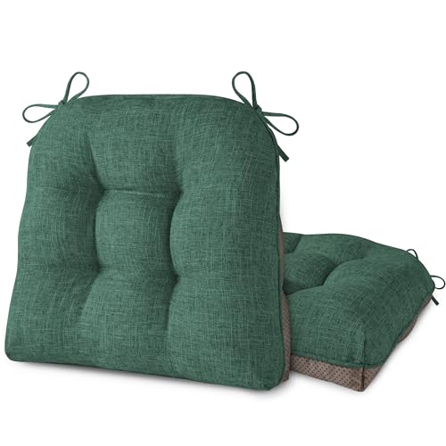 Image of AddGrace Chair Cushions for Dining Chairs Set of 2 Kitchen Seat Cushions with Ties and Non Slip Backing Tufted Indoor Seat Pad for Kitchen Dining Room 18 inch x 17 inch x 3 inch Dark Green