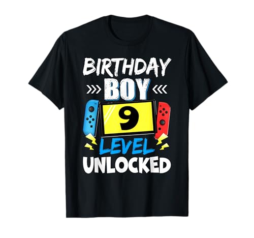 Livello 9 Videogioco sbloccato 9 ° compleanno Gamer Ragazzi Bambini Maglietta