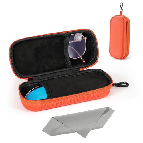 MoKo Custodia Doppia per Occhiali, Custodia Rigida Biforcata per Occhiali, Organizzatore Portatile da Viaggio per Occhiali da Sole con Chiusura a Zip, Scatola per Riporre Occhiali, Arancione
