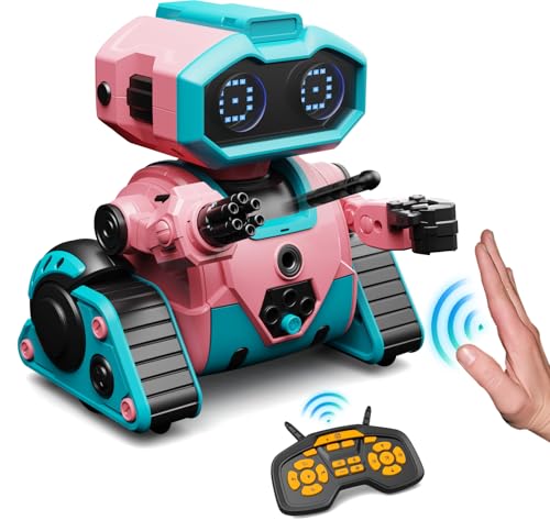 DWIRCTOYS Robot Toys,Remote Control Robot Toy with LED Eyes, Gesture Sensing,Recording Fuction,Dance,Music,RC Robot for Kids Birthday Gift for Boys...