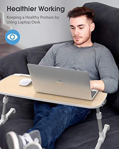 AboveTEK Laptop Desk for Bed, Portable Laptop Table Tray with Foldable Legs, Height Adjustable Foldable Laptop Desk for Eating Reading Writing, Computer Tray for Bed on Couch Sofa Floor Birch