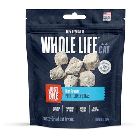 Whole Life Pet Just One Turkey Freeze Dried Cat Treats - Human Grade Cat Food Toppers, High Protein Cat Snacks, Cat Toppers for Food, USA Made Natural Cat Treats - 8 oz (Pack of 1) Cover