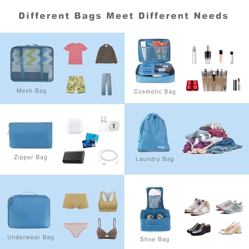 BAGAIL 8 Set Packing Cubes Luggage Packing Organizers for Travel Accessories-Light Blue