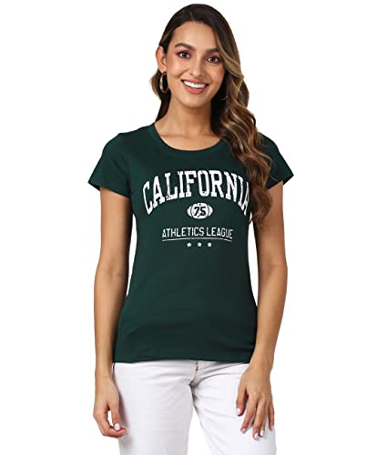 Image of UrbanMark Women 100% Cotton Round Neck Text Printed Half Sleeves T-Shirt - Green