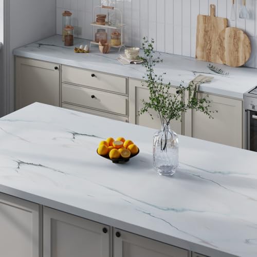 VaryFloral Papel tapiz mate de mármol para despegar y pegar, papel de contacto blanco y rosa para encimeras de cocina, parte trasera adhesiva, vinilo de mármol para cajones de cocina, cubierta de