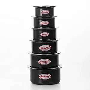 Sumeet Aluminium Tope Set, 0.5L, 0.9L, 1.4L, 1.8L, 2.3L, 2.9L, 6 Piece (Black)