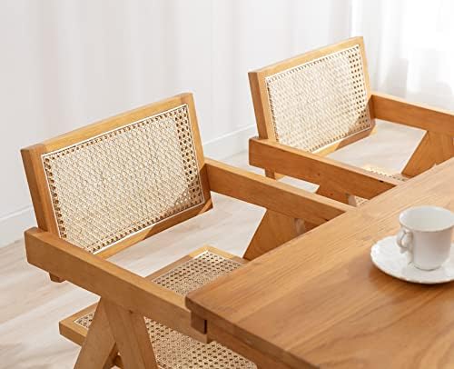 Wahson Mid Century Armchair Rattan Accent Chair French Cane Leisure Chair with Solid Wood Legs, Comfy Retro Side Chair for Bedroom/Living Room/Reading, Natural Wood