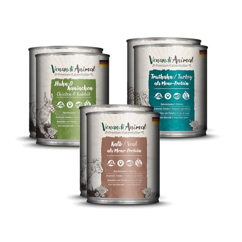 Produktbild von Venandi Animal Premium Nassfutter für Katzen Mix-Paket Huhn, Kaninchen, Kalb, Truthahn - 6 x 800 g