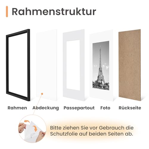upsimples 1 Stück Alu-Rahmen Bilderrahmen A4 Schwarz, Foto 15.3x20.3cm mit Passepartout oder A4 (21x29.7cm) ohne, Wandbilder-Rahmen Metall mit Acrylglas