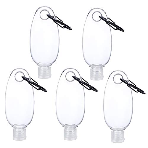 Plastic Travel Bottles for Toiletries with Keychain Holder, Clear and Squezzable Bottles with Flip Cap, 2.36 oz Small Empty Travel Size Containers for Hand sanitizer Shampoo Lotion Soap (5 Packs)