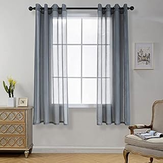 CUCRAF Transparent Voile Curtains 2 Panels Faux Linen Look Grey Eyelet Sheer Curtain for Bedroom Living Room 55x72Inch Drop