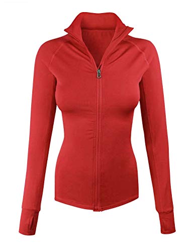 makeitmint Women's Comfy Zip Up Stretchy Work Out Track Jacket w/Back Pocket