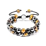 vgwon bracciale per uomo e donna, protezione tripla 8/10mm nero blu ematite bracciale occhio di tigre guarigione bracciale di perle di pietra naturale regalo per uomo donna porta fortuna e prosperità