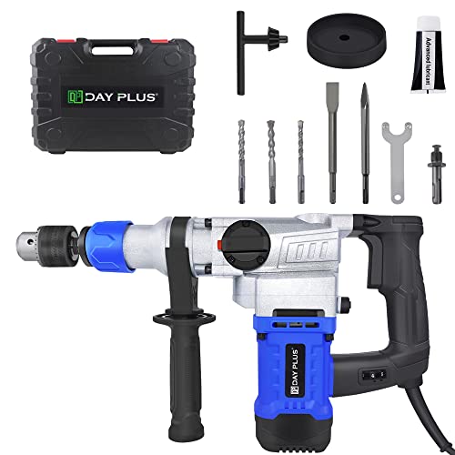 Martello elettrico da 1500 W, 6J SDS-Plus, martello demolitore multifunzione, martello elettrico, martello perforatore, 0-800 giri/min, velocità variabile con manico girevole a 360°