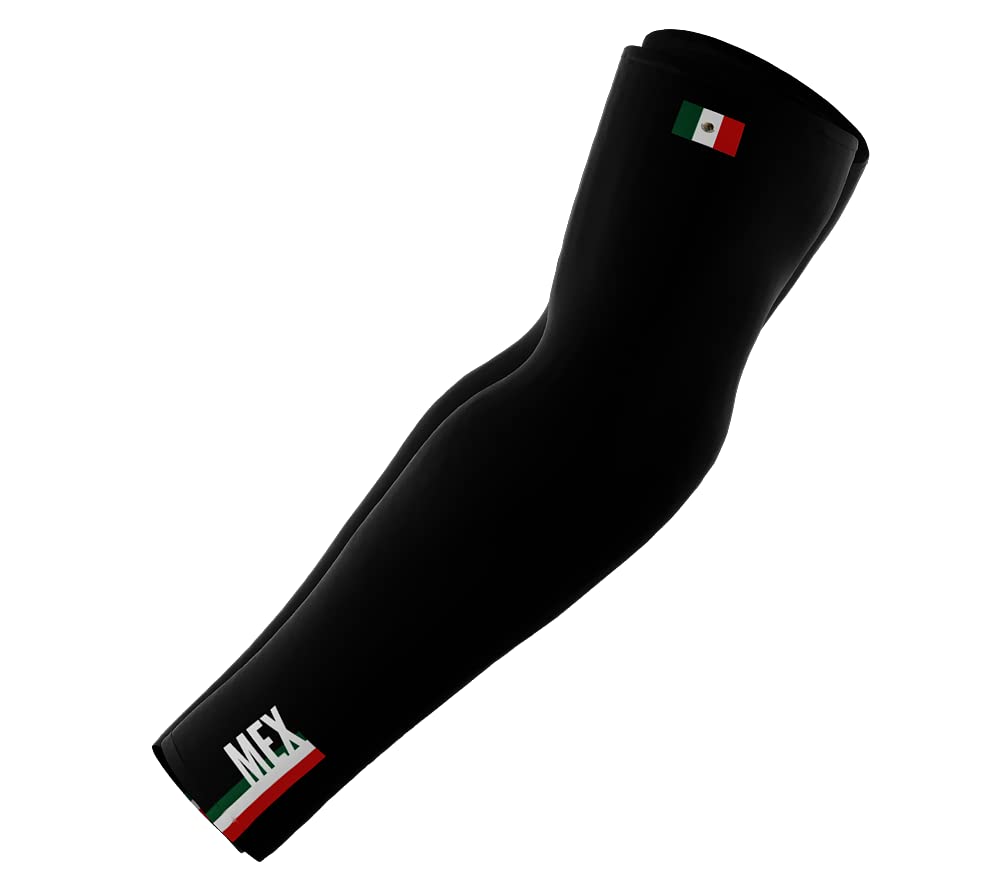 ScudoPro Mexico Country Code Compression Black Arm Sleeves - Walking - Cycling - Running - Golf - Baseball - Basketball