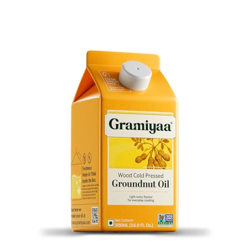 Image of Gramiyaa Cold Pressed Groundnut Oil 500 Ml | Traditionally Extracted | Chemical-free, Zero Trans-fat Cooking Oil | Unrefined Oil | Kachi Ghani Peanut oil for Cooking
