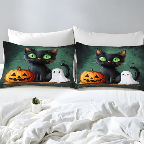 Parure de lit chat noir en microfibre zippée facile à laver