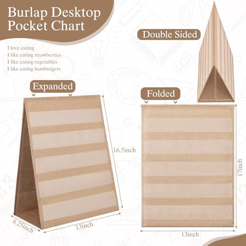 Image of Motipuns 17 x 13'' Double-Sided Tabletop Pocket Chart for Classroom,1 Pack | Desktop Pocket Chart Stand, Foldable Tabletop Stand Decor, for Classroom Teacher Homeschoolers Aids in Teaching