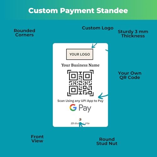 Image of UPI Payment Standee | Custom Acrylic Stand with QR Code, Logo & Business Name | Compatible with All Major UPI App | Design 3