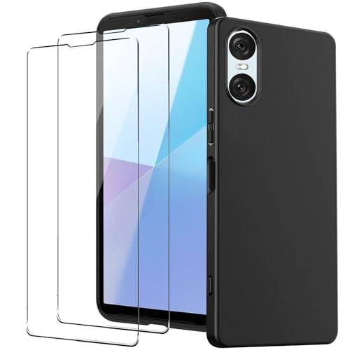 KUSINHOKA Hülle für Sony Xperia 10 VI + 2 Stück Schutzfolie, Ultradünn [Anti-Kratzer] Handyhülle, Stoßfest TPU Weich Matte Schutzhülle Case Cover für Sony Xperia 10 VI, Schwarz