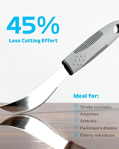 4-Piece Adaptive Utensils Set with Rocker Knife & Shovel Spoon - 42° Angled Parkinsons Utensils, 2.5 oz Weighted Silverware for Hand Tremors and Arthritis, Adaptive Eating Utensils (Grey Right-handed) - Image 4