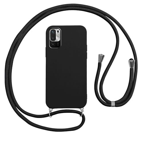 Vauki Funda con Cuerda para Xiaomi Redmi Note 10 5G/Poco M3 Pro, Carcasa Silicona AntiChoque con Correa, Case con Ajustable Colgante Collar Cordón Suave Cuello para Poco M3 Pro Móvil Teléfono, Negro