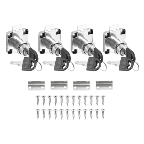 PATIKIL キー付き4個入り引き出しロック 異なる合金鋼製デスクトップロック 1-1/4"長3/4"直径シリンダーキャムキャビネットロック ファイル引き出しRV収納用交換品 シルバー