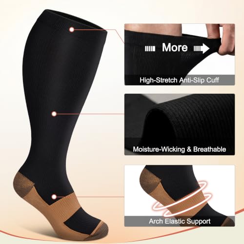 Image of Diu Life 3 Pairs Plus Size Compression Socks for Women and Men Wide Calf Extra Knee High Support for Circulation