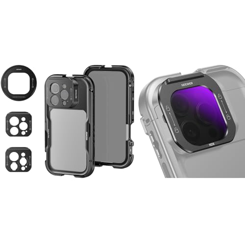 NEEWER 16 Pro Cage, Quick Release Video Rig Phone Stabilizer Compatible with iPhone 16 Pro with 67mm Filter Adapter, 17mm Lens Backplate, FL-I1 ND8 Phone Lens Filter Included