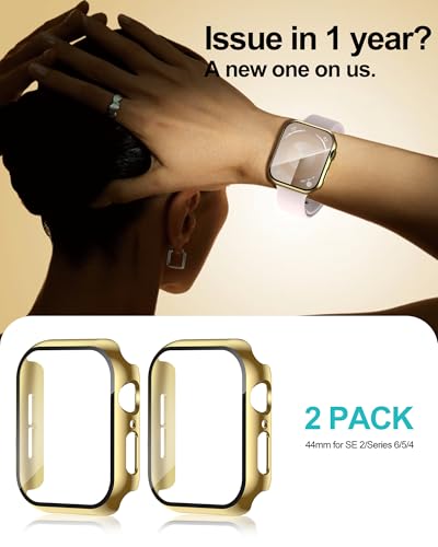 Image of Smiling 2 Pack Case Compatible with Apple Watch SE 3 (2025) / SE 2 / SE /Series 6 /5 /4 40mm with Tempered Glass Screen Protector, Hard PC Case Overall Protective Cover- Gold