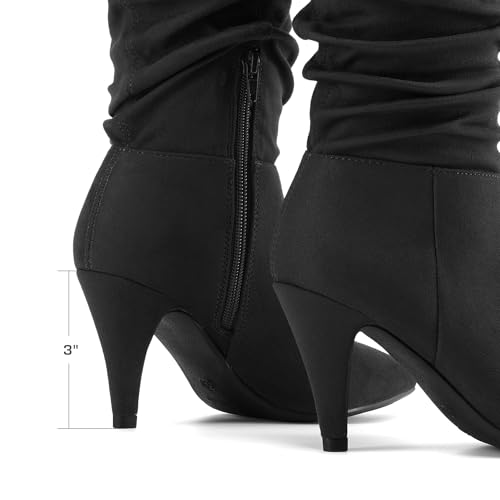DREAM PAIRS Women's High Heel Mid Calf Boots Slouchy Pointed Toe Fall Boots,Size 8,Black/Suede,KIMLY