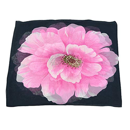E-Clover Women Soft Floral Print Shawl Chiffon Sheer Scarf (A-Black&Pink) #TOP3