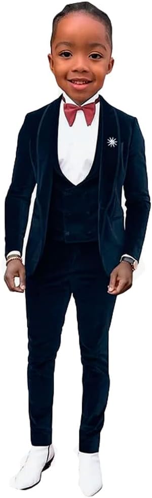 3 PC Velvet Boys Formal Suit Shawl Lapel Wedding Tuxedos Blazer Vest Pants Boys Party Suit
